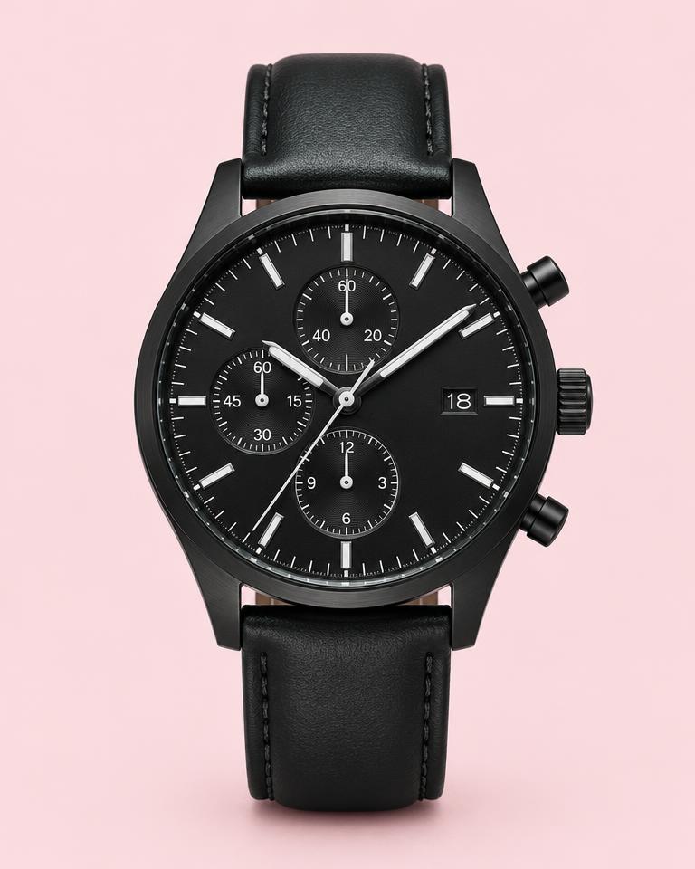 Chronograph Black Leather Watch