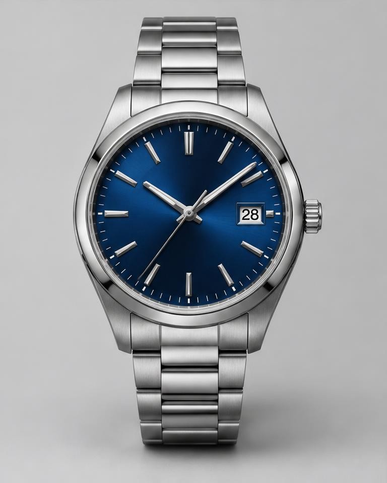 Classic Blue-Dial Stainless Steel Watch